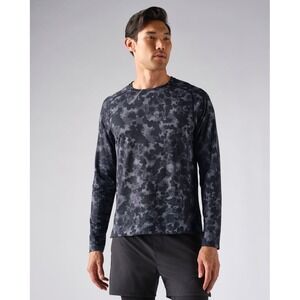 Rhone Swift Long Sleeve T-Shirt Cloud Dye Print Mens Medium Black Gray